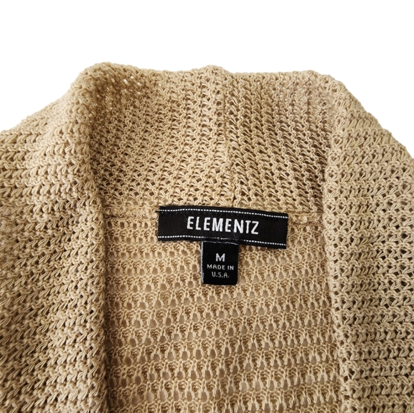 Elementz Open Front Gathered Waist LS Lightweight Cardigan Sweater Tan Med NEW - Picture 8 of 15